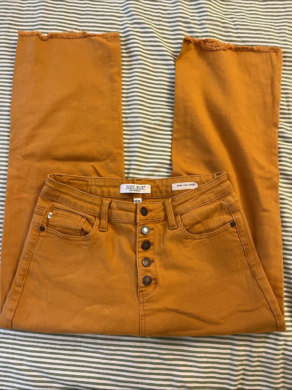 Judy Blue Mustard Orange Wide-Leg Cropped Button-Fly Jeans